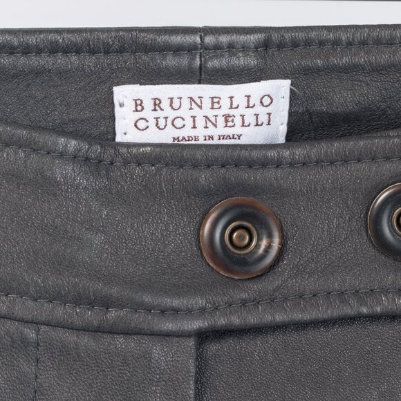 Brunello Cucinelli Grey Leather Quilted Moto Skinny Pants - Picture 4 of 15